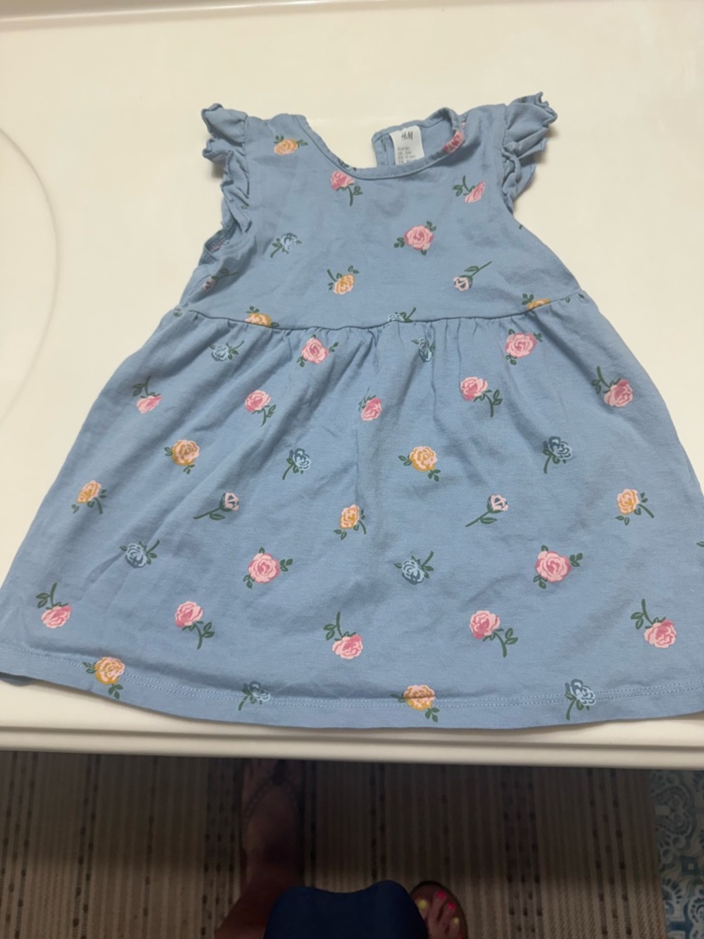 H&M Light Blue Floral Ruffle Sleeve Dress